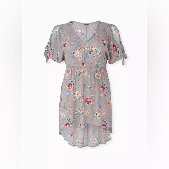 Torrid Babydoll gauze tunic top hi-lo hem gray floral pattern women’s size 1X - Picture 1 of 10